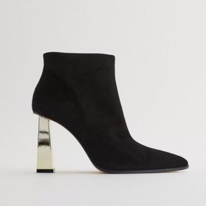 NWT ZARA METALLIC HEELED LEATHER SUEDE ANKLE BOOTS